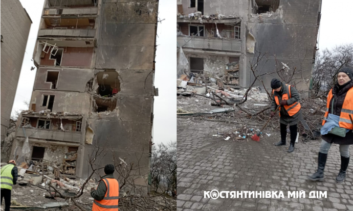 Комунальні служби Костянтинівки ліквідовують наслідки нищівного авіаудару
